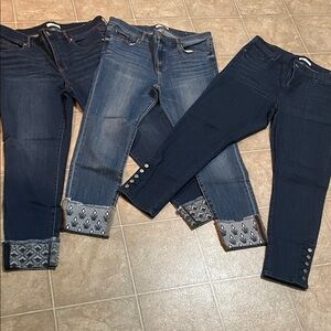 LOFT Women's Dark and Light Blue Cropped Jeans